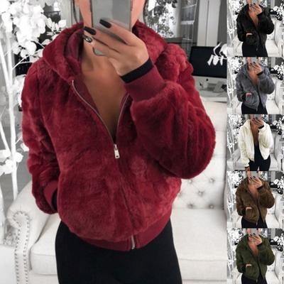 Plush Jacket Zipper Closure Thickened Elastic Cuff Women Hoodie With Pocket Outwear