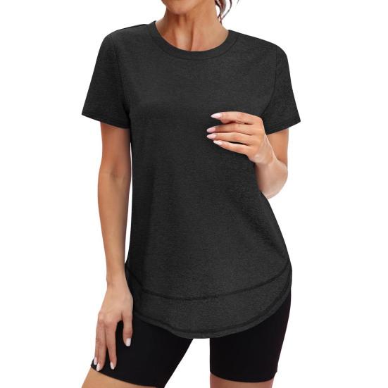 Women Tops Round Neck Short Sleeve Loose Fit Tee Shirt Pure Color Soft Breathable Fabric Summer Tops Casual Sporty Wear