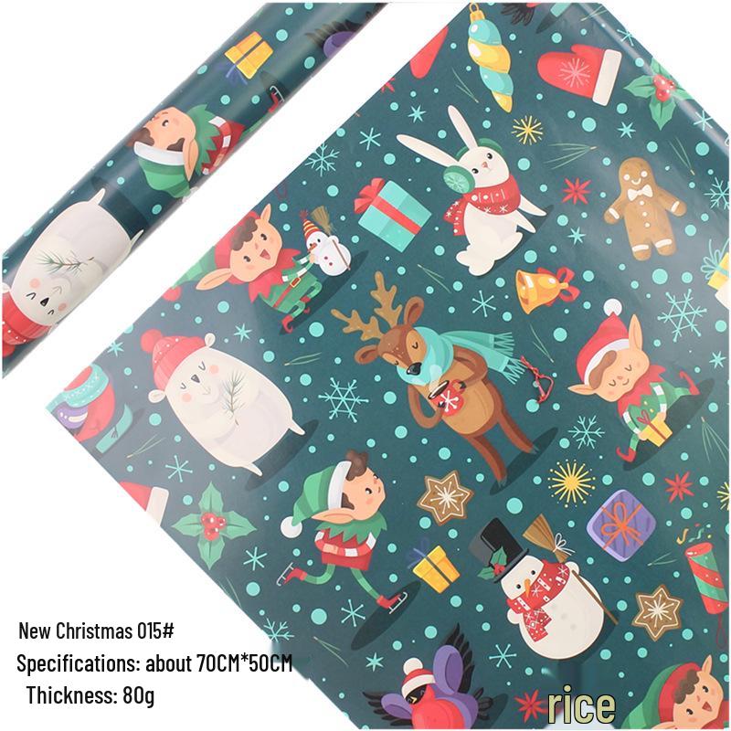 Feestelijk Cadeaupapier Set: Cartoon Kerst & Nieuwjaar Ontwerp met Tissuepapier
