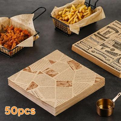 100Pcs Food Wrapping Paper Newspaper Design Sandwich Burger Fries Fried Food Wrapping Paper Plate Mat Oil Waxed Paper Papel Encerado