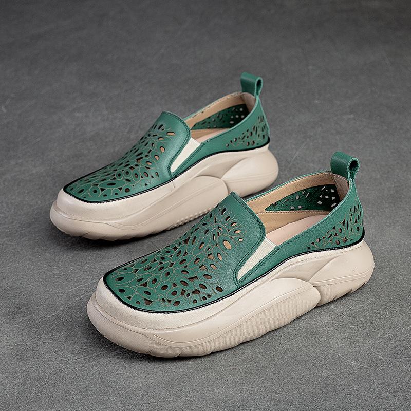Fashion GKTINOO Fashion Women Hollow Sneakers 2025 Summer Thick Bottom Mixed Colors Genuine Cow Leather Platform Vulcanized Shoes