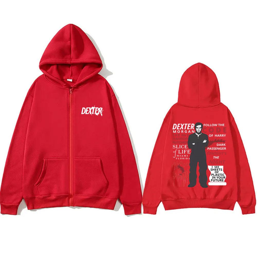 TV Play Dexter Morgan Zipper Hoodie Men Women Vintage Fleece Cotton Zip Up Jacket Coat Oversized Zip Up Sweatshirt