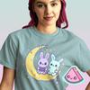 Kawaii Moon Bunny T-Shirt: Yume Kawaii Pastel Graphic Tee, Celestial Bunnies Top