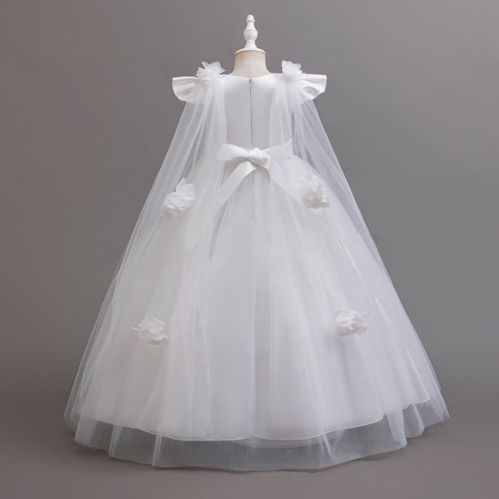 New Long Elegant Dress for Young Girls Flower Girl Princess Dresses White Formal Clothes From 4 To12 Years