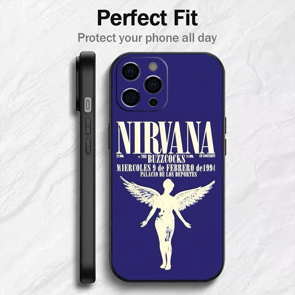 Singer K-Kurt Cobain N-Nirvana Phone Case For iPhone17,16,15,14,13,12 Plus,Max Soft Silicone Black Cover