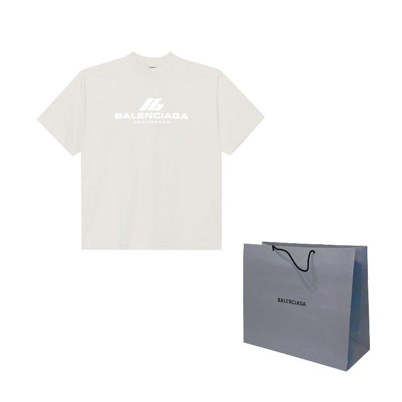 Balenciaga Activewear Logo Letter Print Crew Neck Short Sleeved SS24 T Shirt Loose Fit Unisex White 764235TQVT99016