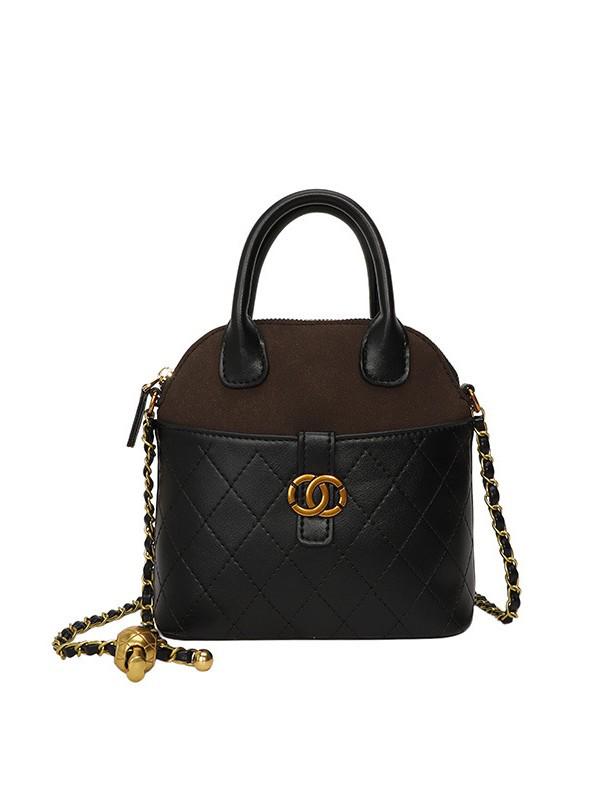 European & American 2025 Retro Suede Color Block Chain Shoulder & Crossbody Handbag