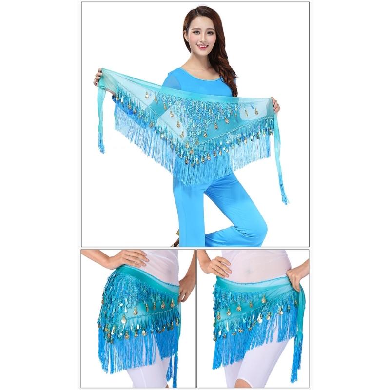 Sparkling Belly Dance Costume Waist Belt Chiffion Scarf with Blingbling Sequins Stage Dancing Shows Sequins Practicing