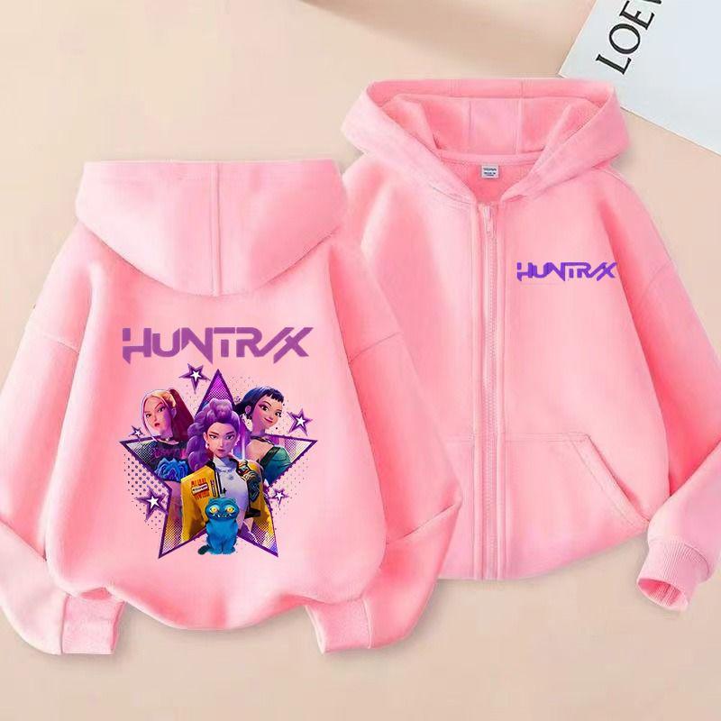 Hranatý KPop Dievčenský Hoodie s Motívom Lovca Démonov pre Chlapcov a Dievčatá - Módna Jarná/Jesenná Mikina na Zips 160 cm ružová