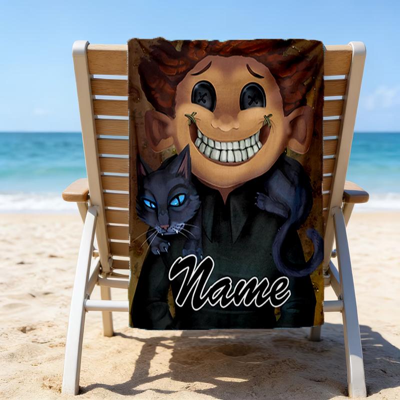 1pc Coraline7 Beach Towel with Custom Name, Beach/Swimming/Bath/Picnic/Camping Towel, Suitable for Seaside Beaches