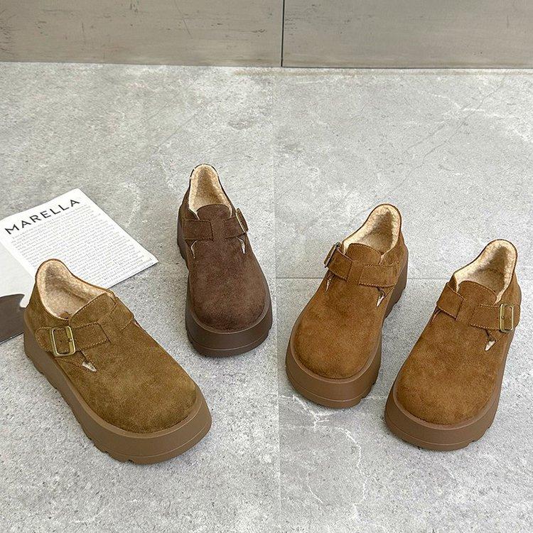 Soft Leather Version~ Platform-soled Boken Shoes Women's 2025 Winter New Velvet Warm Comfortable Fashion Matte Casual Cotton Shoes