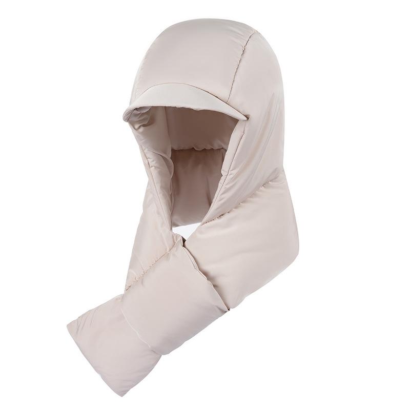 Women's Hooded Down Hat & Scarf: Windproof, Warm Ear & Neck Protection for Autumn/Winter