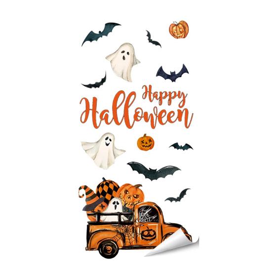 Removable PVC Holiday Stickers Halloween Window Sticker, Cute Ghost Black Cat Pumpkin Decal, Waterproof Reusable Static for Windows Cling