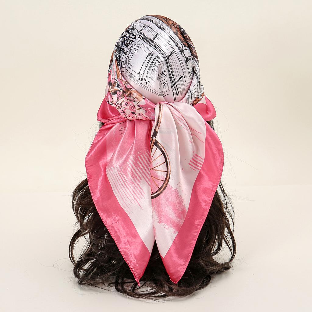 90*90cm Women Scarf Silk Feeling Hair Neck Square Brand Office Bandanna Muffler Waiter Flight Attendants Handkerchief Rings Wrap