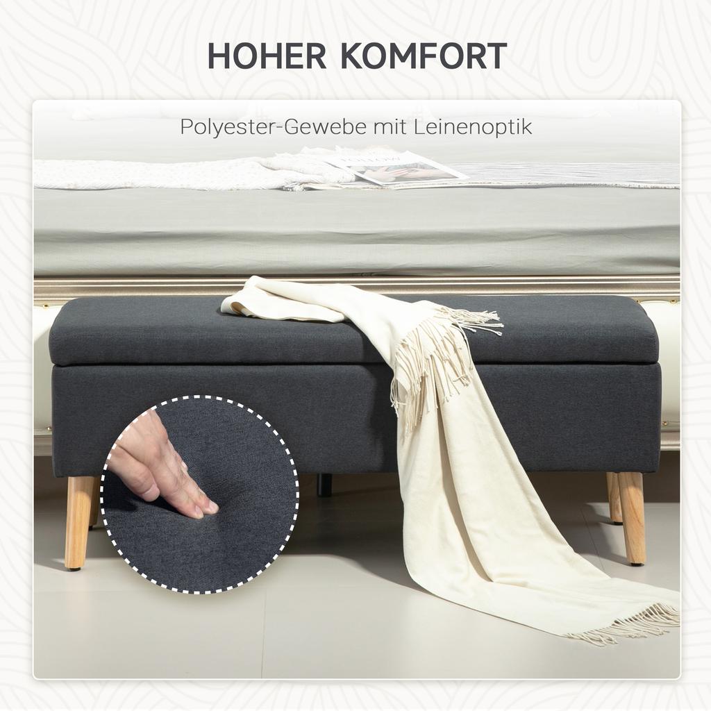 Upholstered Bench with Storage, Bed Bench in Linen Look, Rubberwood, 110 x 39 x 45 cm, Dark Grey