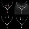 European Fashion Bridal Jewelry Set With Crystal Water Drop Pendant And Earrings For Women