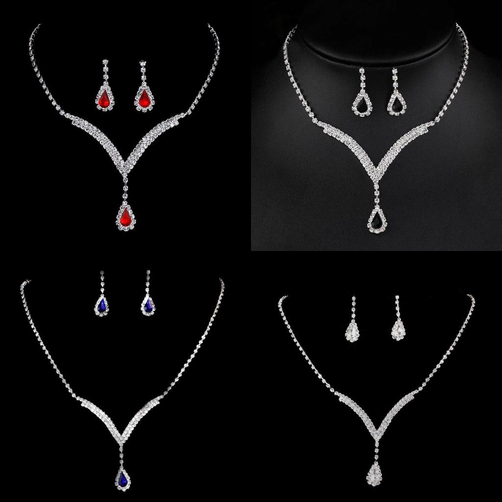European Fashion Bridal Jewelry Set With Crystal Water Drop Pendant And Earrings For Women