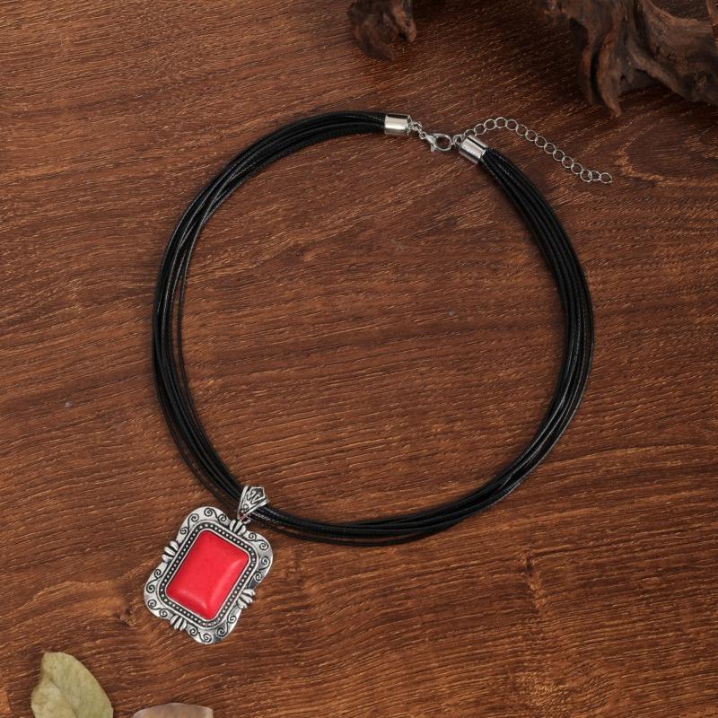 BLINGBAY Damen Anhänger Halskette Böhmisch Retro Ethnisch Türkis Halskette Geometrische Anhänger Halskette Mädchen Geburtstagsgeschenk