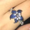 Shiny Blue Flower Zircon Ring For Women Engagement Wedding Ring