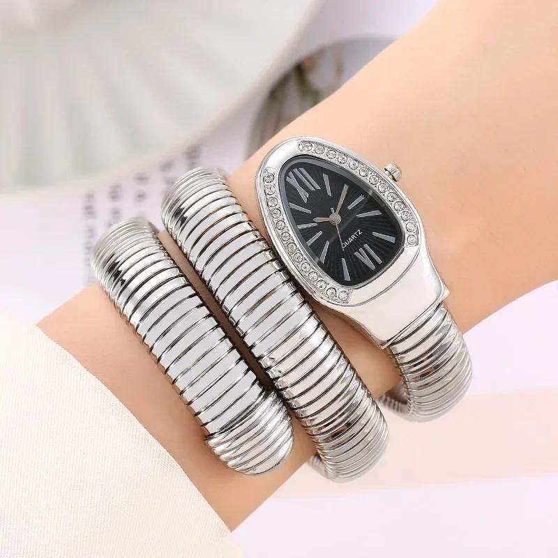 1pc-Serpentine Luxury Fashionable Women's Quartz Watch: High-quality Diamond Inlaid Wrist Masterpiece