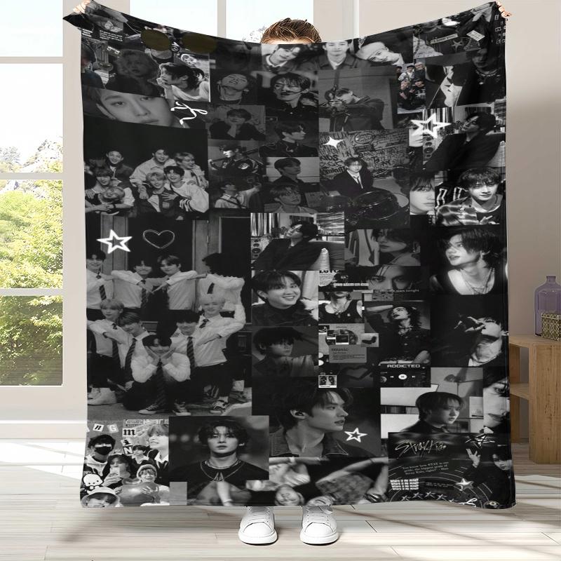 HD Stray Kids Kpop Star Flannel Blanket,Ultra Soft Warm Plush Throw for Home Bedroom Bed Sofa Cover Camping Picnic gift