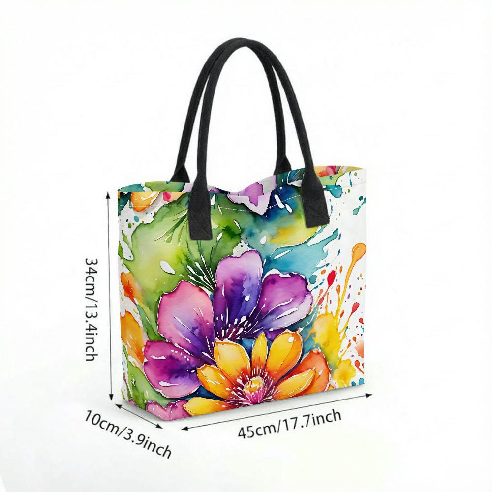Watercolor Floral Printed Tote Bag Fashion Large Capacity Casual Handbag for Daily Use