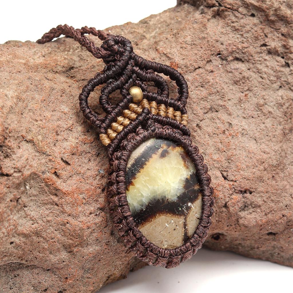 Septarian Jasper Macrame Thread Gemstone Handmade Jewelry 20-36''Ad Necklace