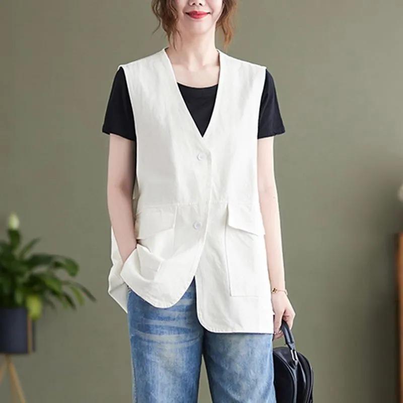 Women's New Spring and Summer Cotton Vest Loose Thin Casual Vest Sleeveless Jacket