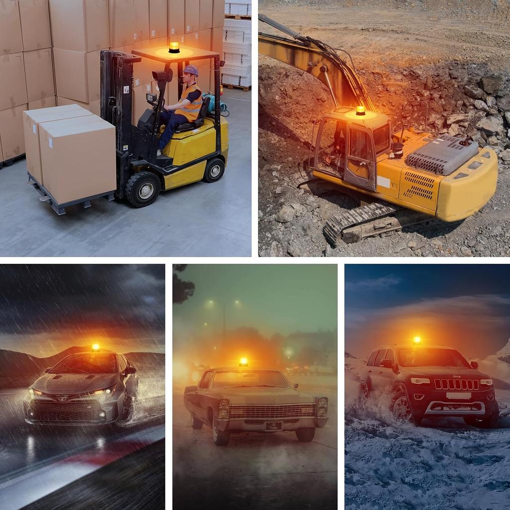 Magnetic Cordless Beacon Light, Amber Rechargeable Strobe Lights For Trucks, Portable Flashing Emergency Safety Warning Light For Postal Car