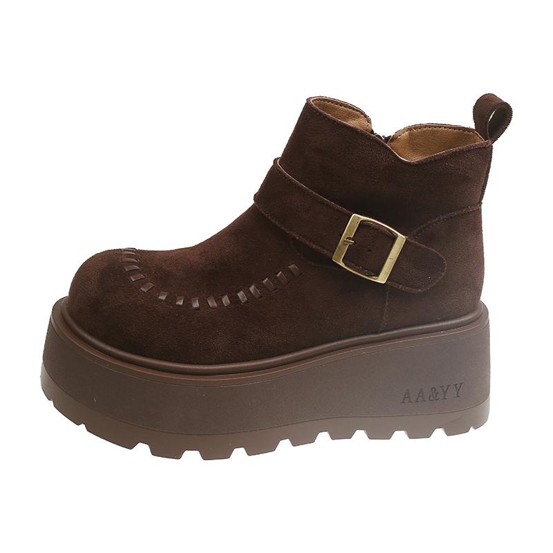 

НОВЫЕ Дизайнерские Ботильоны на Платформе Женские Замшевые Туфли Теплые Зимние Ботинки Женские 2025 Зимний Тренд Модные Ботинки для Ходьбы 38 кофейный