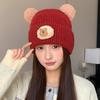 Japanese Cute Bear Hat Women's Autumn and Winter Knitted Hat Large Head Circumference Plus Velvet Cold Proof Woolen Hat Warm Ear Protection Hat
