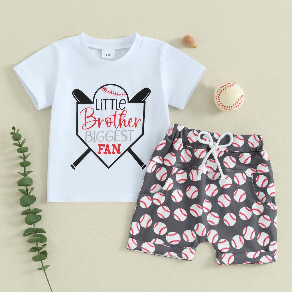Toddler Boy Shorts Set Letter Print Short Sleeve Round Neck T-Shirt with Baseball Pattern Shorts 2Pcs Outfit