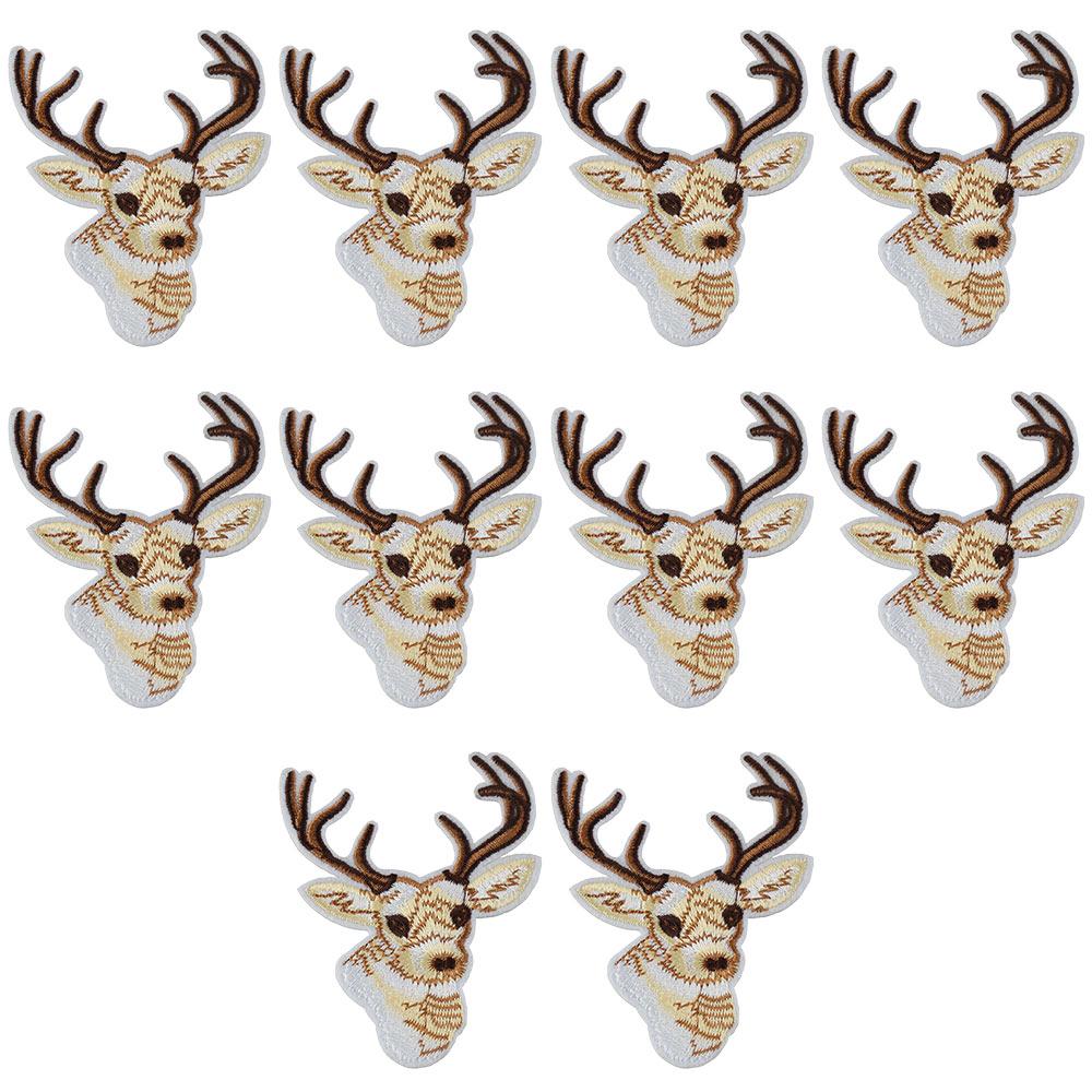 

10PCS Clothes Repair 3.6inch Deer Head Iron on Patches Cloth Beige Animal Style Sew on Patch Embroidered Applique for Hat Bag золотой