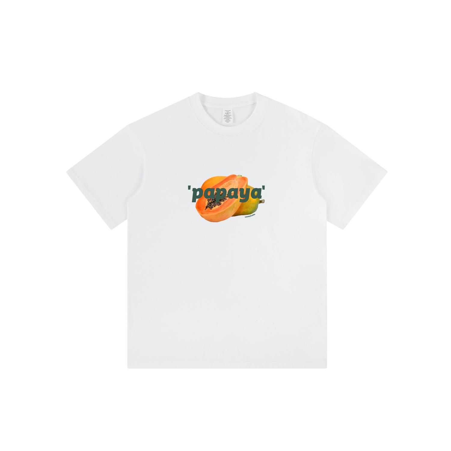 

Мужская летняя хлопковая футболка оверсайз в стиле гочао с фруктовым принтом 2XL белый