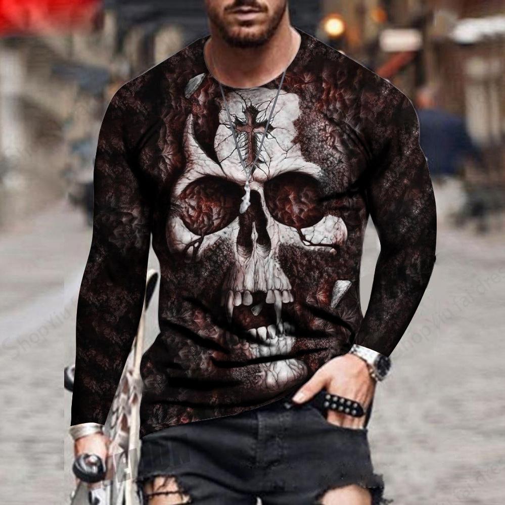 Men's Long Sleeve T-shirt Horror Skull Print T-shirt Men and Women Fashion Tops Tees Street Oversized T Shirt Clothing