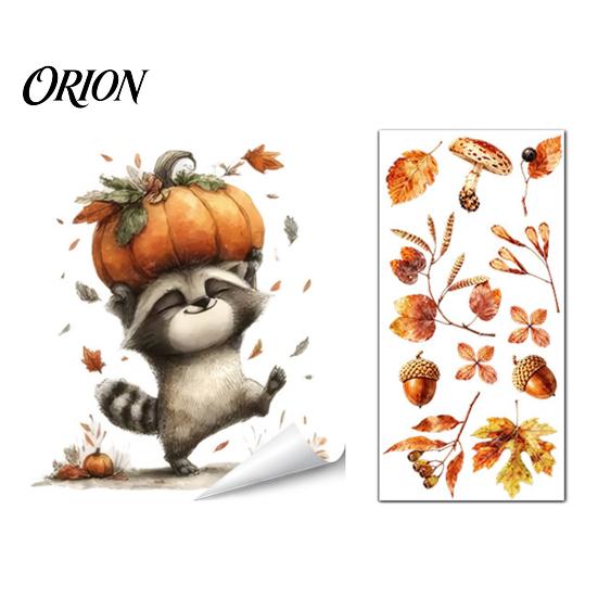 Reusable Animal Wall Decals for Windows Autumn Static Window Sticker with Cute Animals & Maple Leaves, Removable Harvest Self Adhesive Glass Stickers