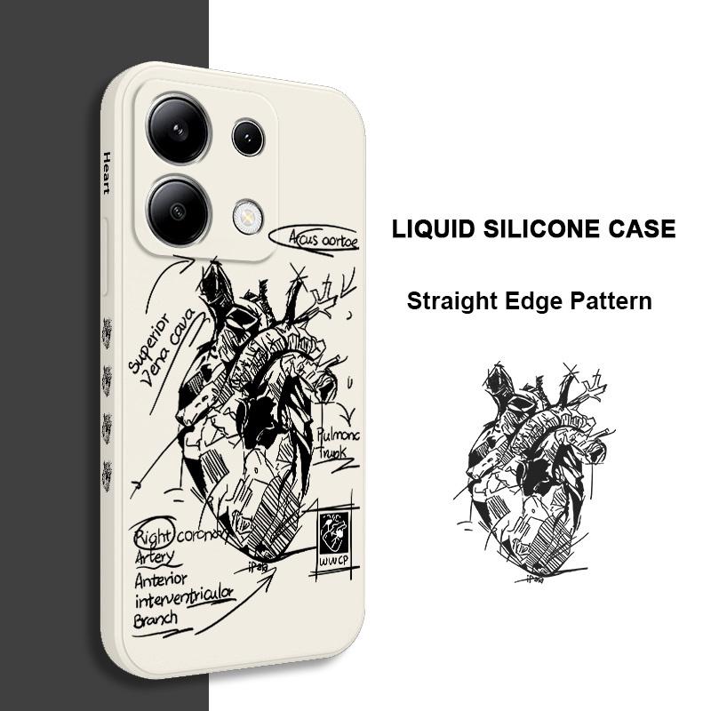 Sketch Heart Phone Case For Xiaomi Redmi Note 14 13 12 12S 11 11S 10 10S 9 9S Pro Plus 4G 5G Liquid Silicone Cover