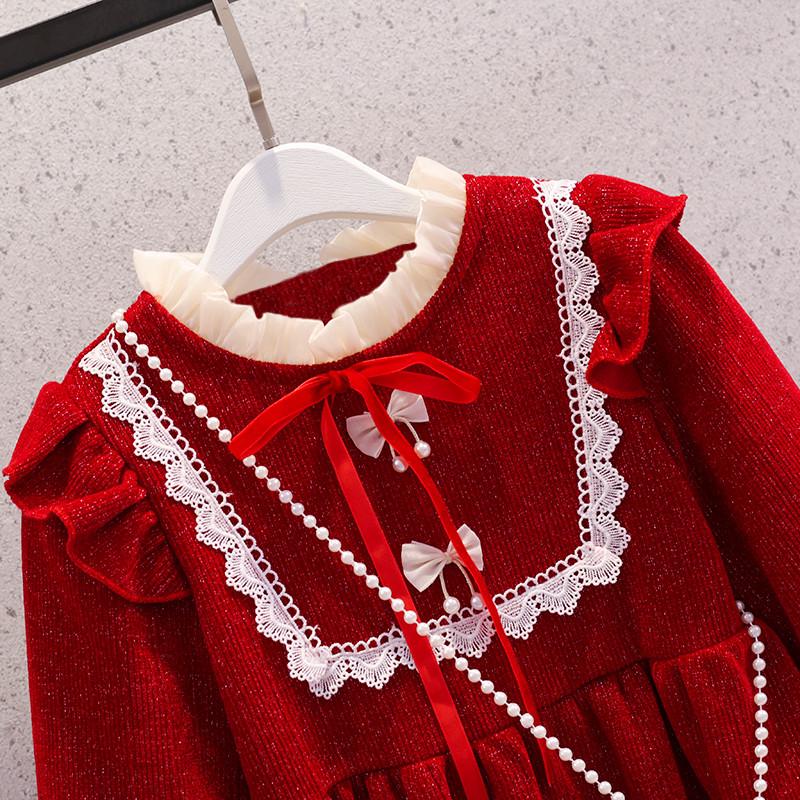 Girls' Red Princess Dress for Autumn/Winter - Christmas & Chinese New Year
