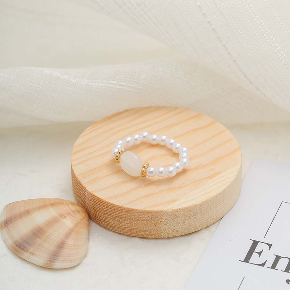 Sweet Simple Korean Retro Women Fashion Jewelry Natural Stone Pearl Ring Finger Rings