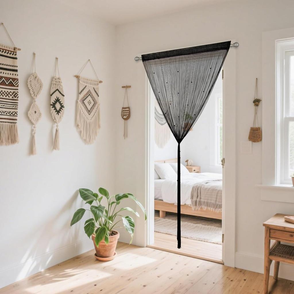 Beaded Curta for Doorways - Door Beads Curtain Semi-Sheer Handmade Durable String Curta for Closet Bedroom Room Decor Boho Acrylic Crystal (39x78in,