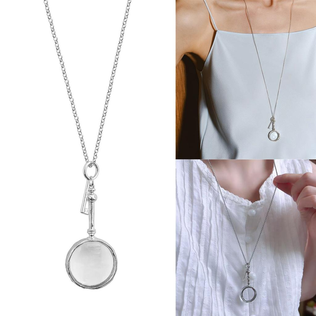Titanium Steel Magnifying Glass Key Necklace Adjustable Chain Suitable for Reading Small Print Stylish Jewelry Gift