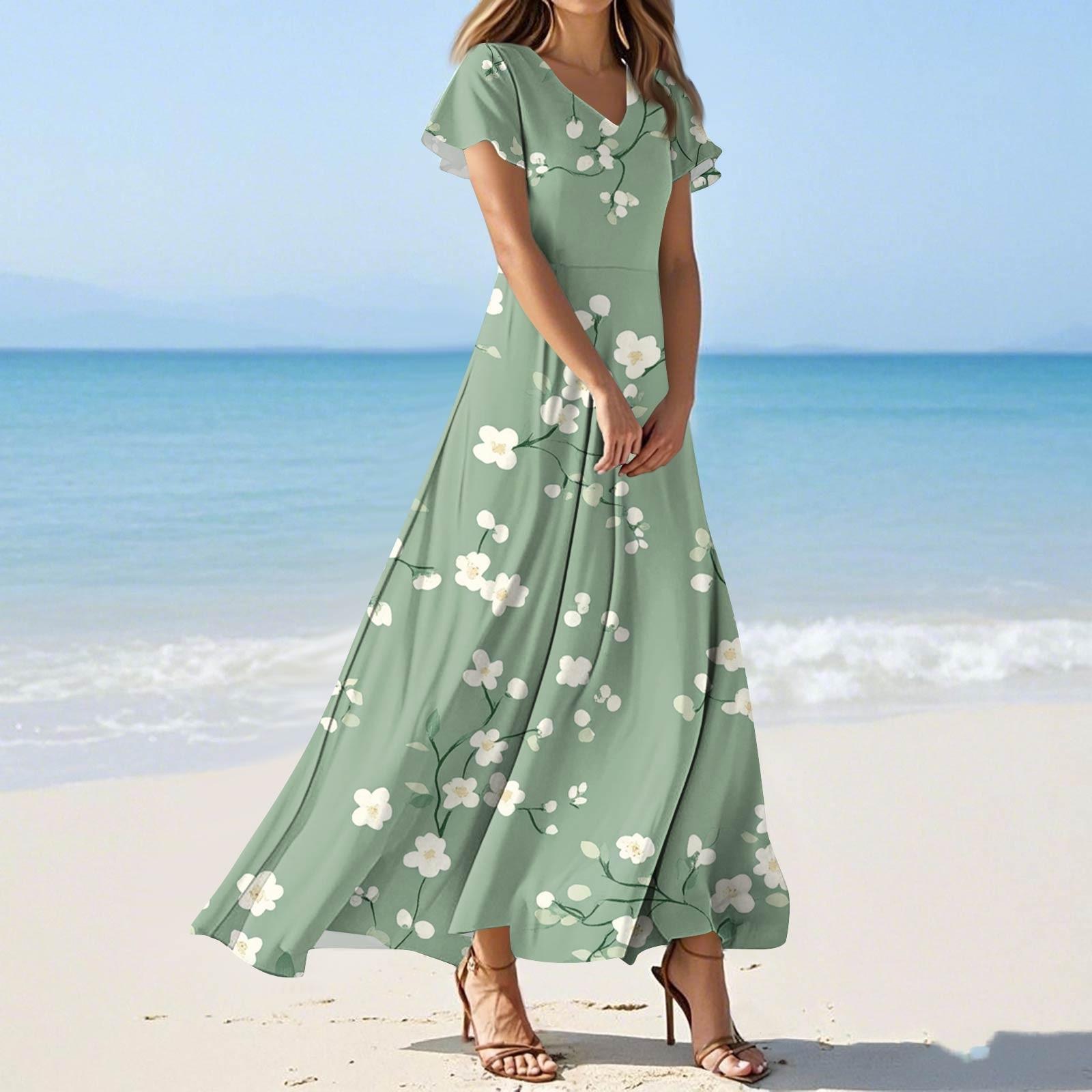 

Женские летние модные повседневные платья с цветочным принтом, платья с V-образным вырезом и коротким рукавом M