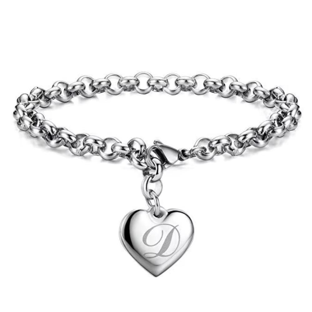 Copper Fine 26 Letter women men chain Bracelet Charm Heart Cute wedding Personality Jewelry lady gift party 20cm