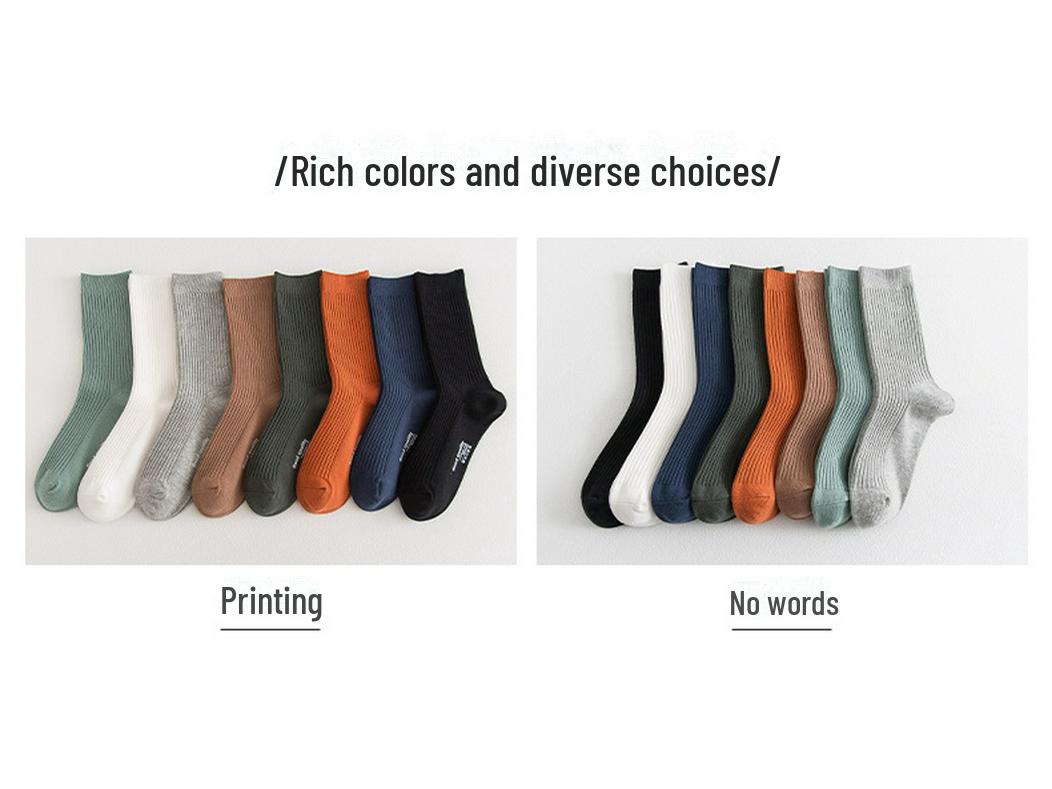 

Мужские хлопковые носки средней длины в японском стиле - двойная игла, дышащие, однотонные, впитывающие пот, для весны/осени One size