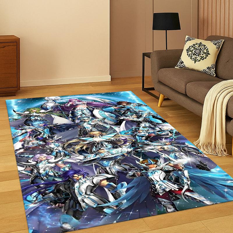 Cartoon Saint Seiya Anime Carpet Rug for Bedroom Living Room Sofa Playroom Doormat Home Decor,Kid Game Area Rug Non-slip gift