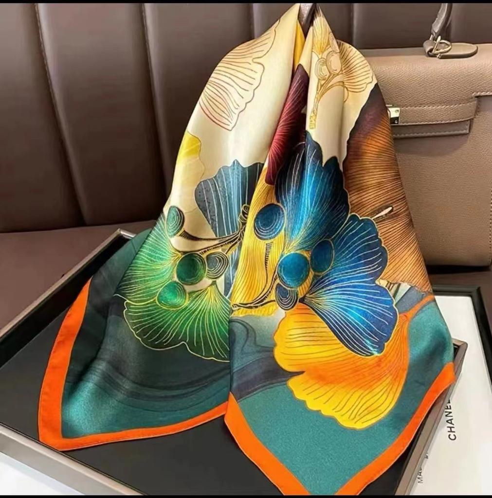 Beach Sunscreen Kerchief Luxury Design Square Scarves Women Popular 70X70CM Silk Hijab  The Four Seasons Headscarf