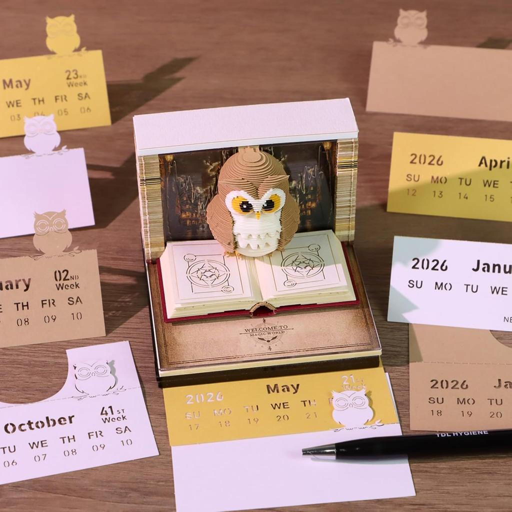 Time Piece Calendar 2026 with Lights, 3D Calendar 2026, DIY Tear-Away 3D Artsy Pads, 3D Memo Pad Paper Carving Art for Desktop Decor