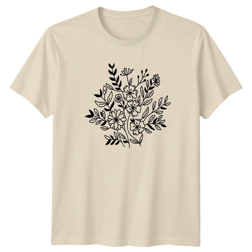 Elegant Botanical Line Art Floral Unisexs TShirt Minimalist Flower