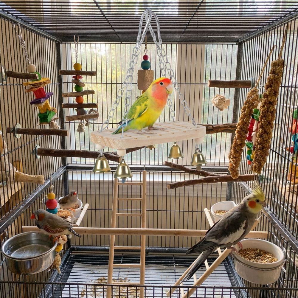 Wooden Bird Hanging Swing with Hook Bird Toy Hammock Parrot Swing Toy Small Pet Entertainment