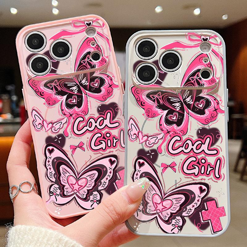 Cool Girl Butterfly Painting For iPhone 17 Pro Max Funda iPhone 16 15 14 13 Pro Max Skin Feeling Magnetic For Magsafe Shockproof Bumper Cover